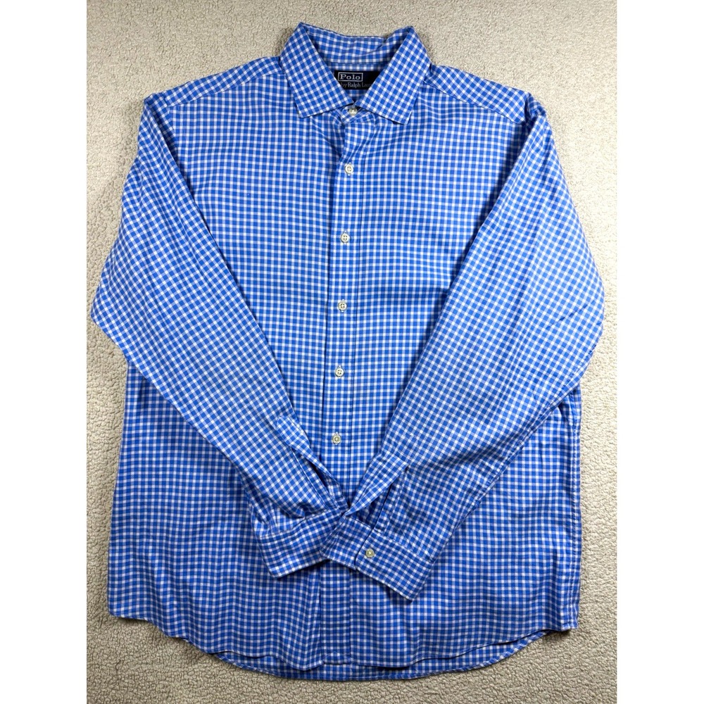 Polo Ralph Lauren Mens L Blue White Gingham Check Long Sleeve Button Down Shirt